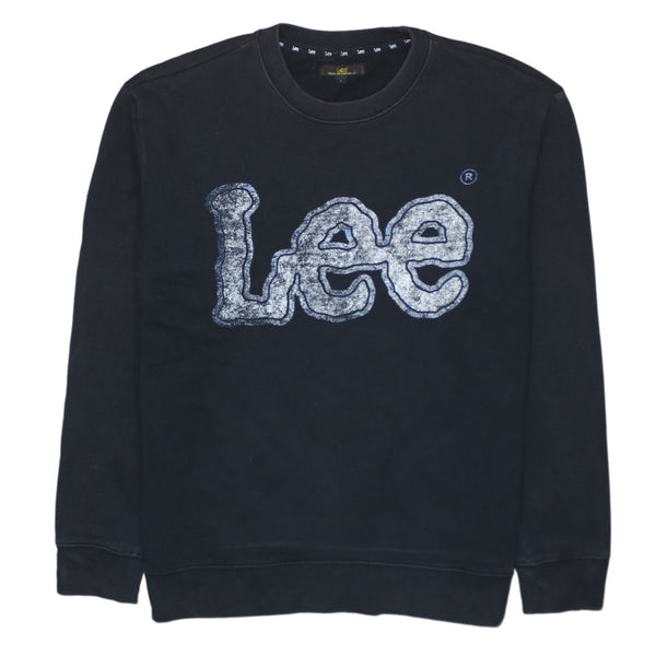 Lee 90's Vintage Spellout Crew Neck Sweatshirt, Black, Men’s Large