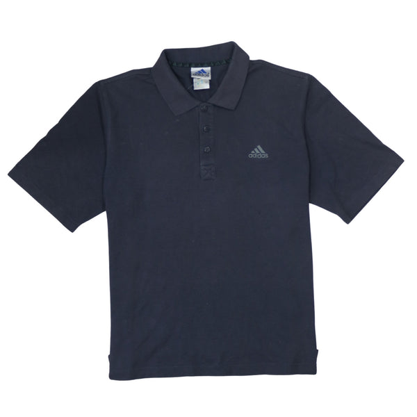 Adidas 90's Short Sleeves Quarter Button Polo Shirt Medium Navy Blue
