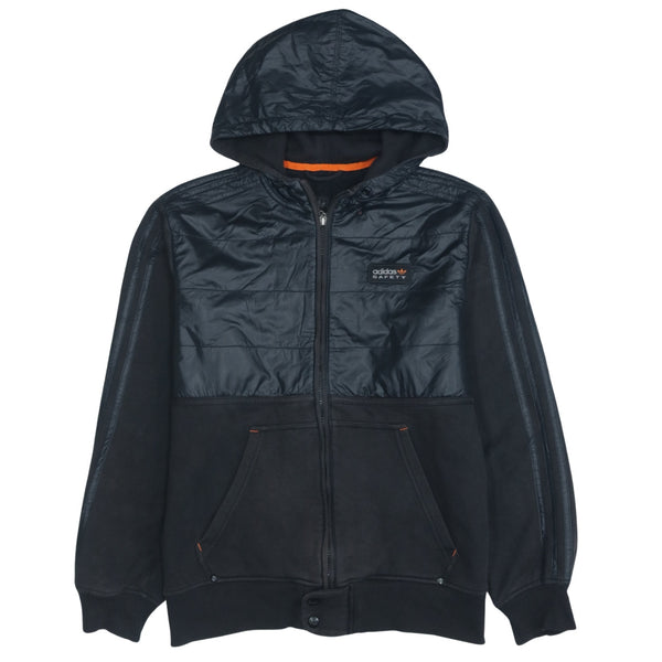 Adidas 90's Vintage Striped Sleeve Black Hoodie Medium Full Zip