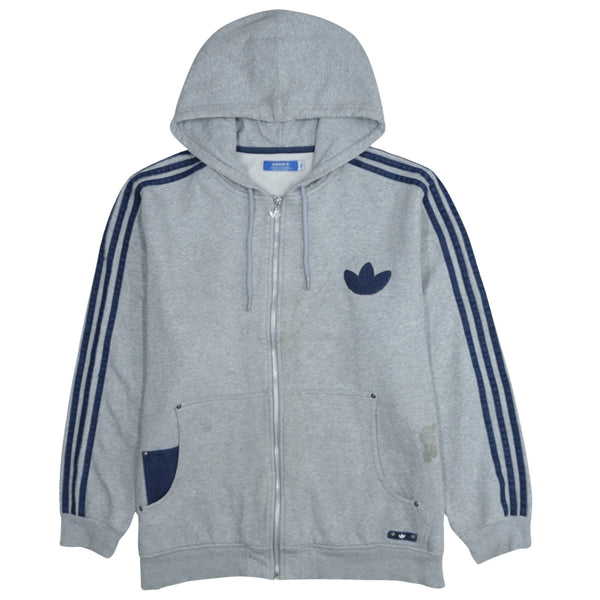 Adidas 90's Retro Grey Striped Sleeve Full Zip Hoodie XLarge