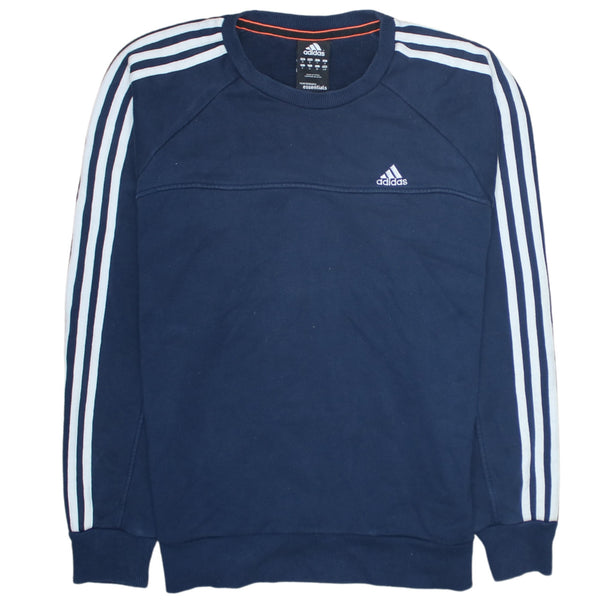 Adidas 90's Striped Sleeve Crew Neck Sweatshirt Small Navy Blue