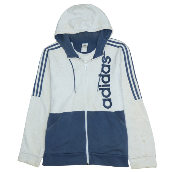 Adidas Vintage 90's Full Zip Hoodie Large Beige Cream Striped Sleeve