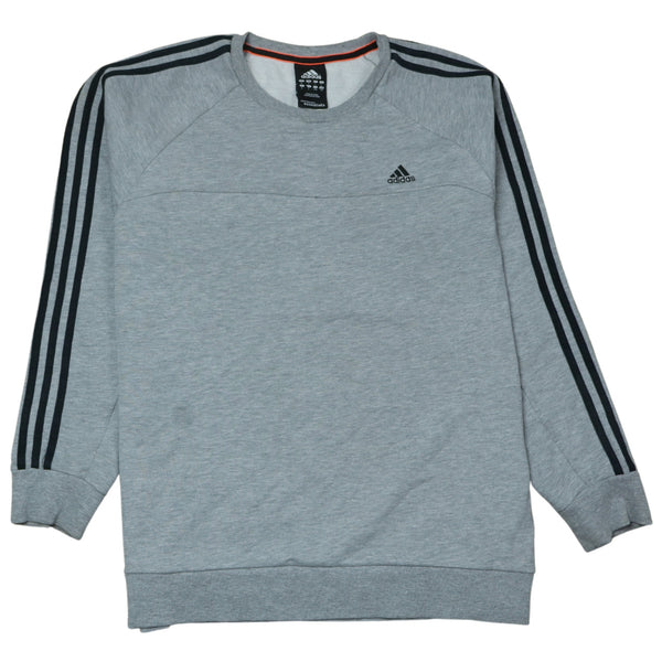 Adidas 90s Vintage Striped Sleeve Men's Crew Neck Sweater L Grey