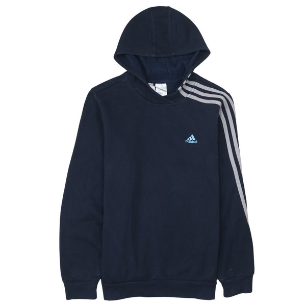 Adidas 90's Striped Sleeve Pullover Hoodie Large Navy Blue