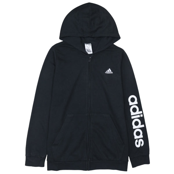 Adidas 90's Drawstring Pockets Full Zip Up Hoodie XLarge Black