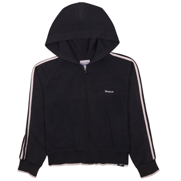 Authentic Reebok 90's Vintage Stripe Sleeve Zip Up Hoodie Small Black