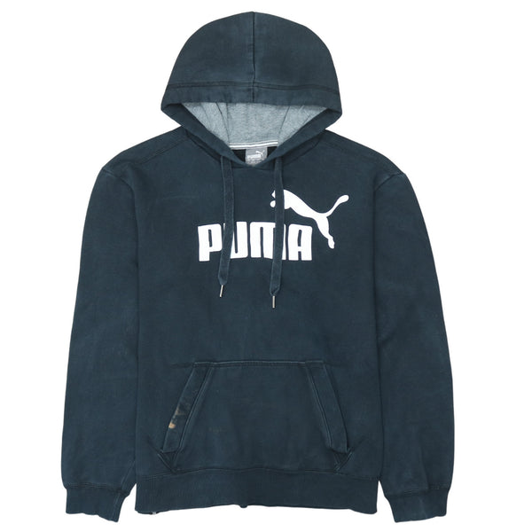 Vintage 90's Puma Spellout Pullover Hoodie Large Black