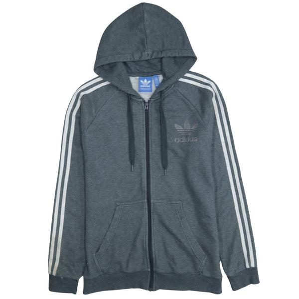 Adidas 90's Grey Striped Sleeve Full Zip Hoodie Medium