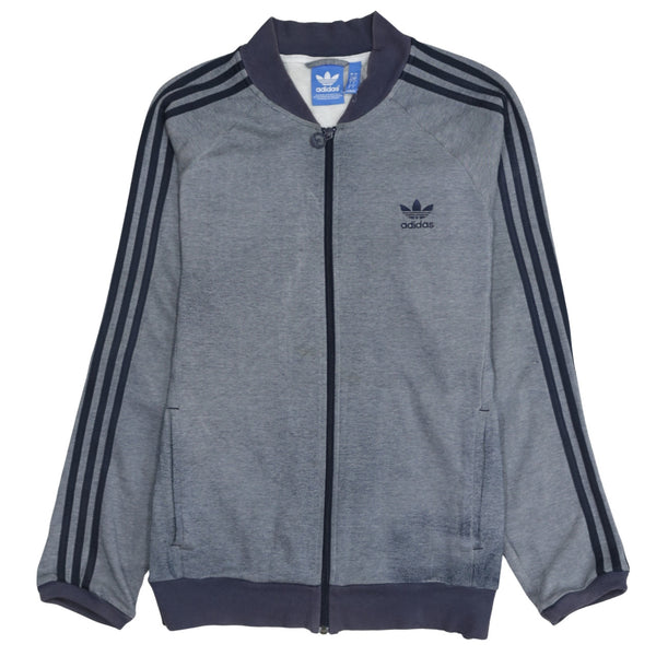 Adidas 90's Striped Sleeve Full Zip Up Sweatshirt Large Grey
