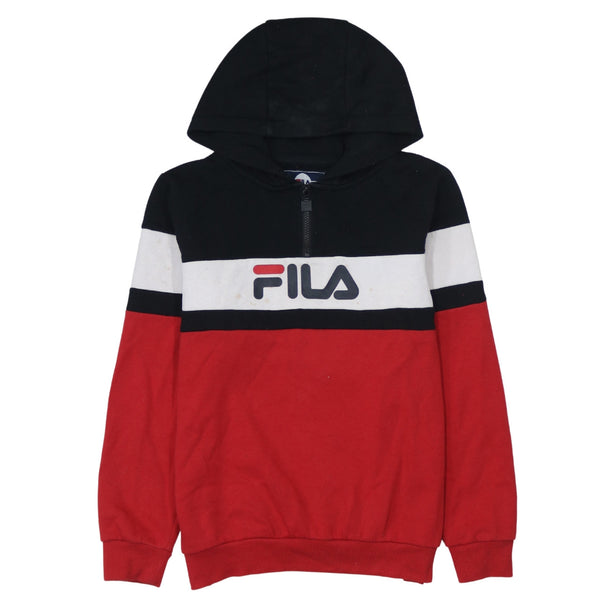 Fila 90's Spellout Black Quarter Zip Hoodie Women Medium Cotton