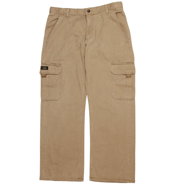 Vintage Wrangler 90's Tan Brown Cargo Pocket Trousers Pants Size 34 Men's Retro