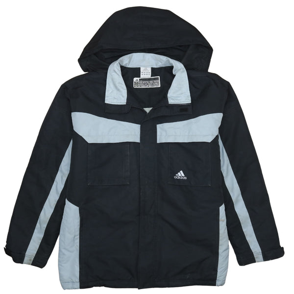 Adidas Men's 90's Black Hooded Full Zip Up Vintage Windbreaker Large