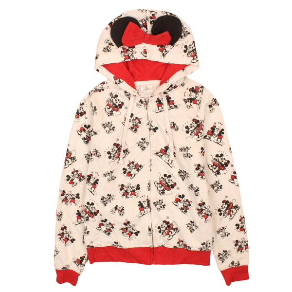 Vintage 90's Disney Mickey & Minnie Mouse White Hoodie Medium Zip Up
