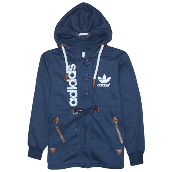Adidas Vintage 90's Spellout Hoodie Full Zip Navy Blue Small