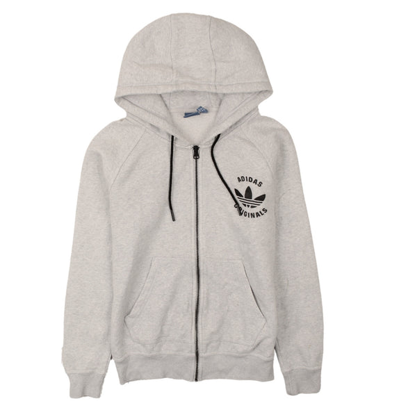 Adidas Grey 90's Hoodie Women's Large Full Zip Drawstring Pockets