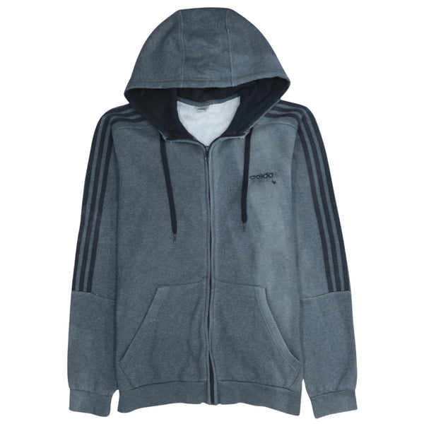 Adidas 90's Grey Striped Sleeve Full Zip Up Hoodie XLarge