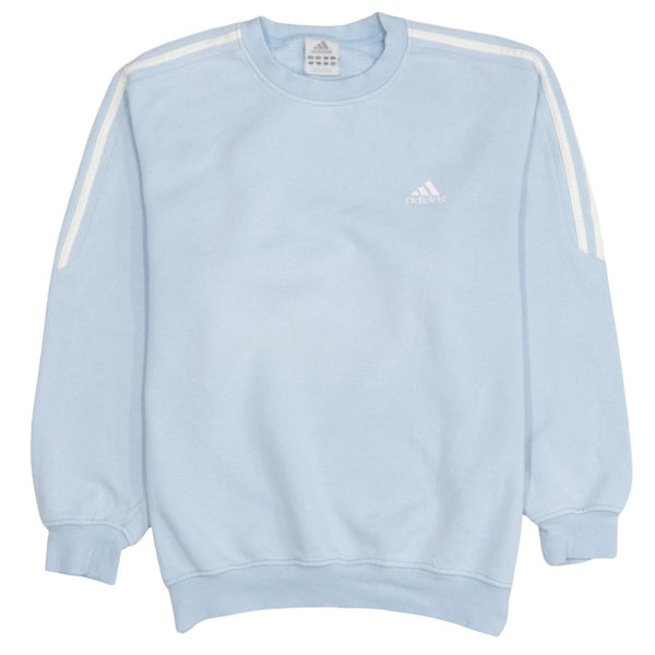 Adidas 90's Striped Sleeve Crew Neck Sweatshirt Medium Blue