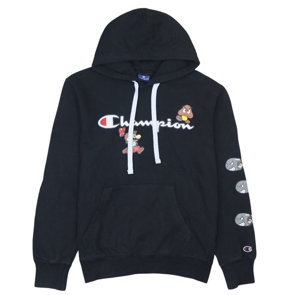 Champion 90's Vintage Spellout Pullover Hoodie Medium Black