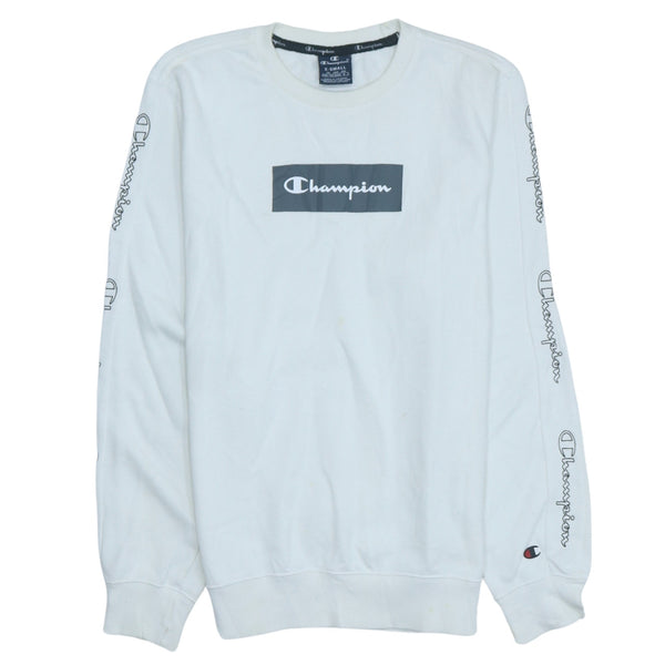 Vintage Champion 90’s White Spellout Crew Neck Sweatshirt XS Men