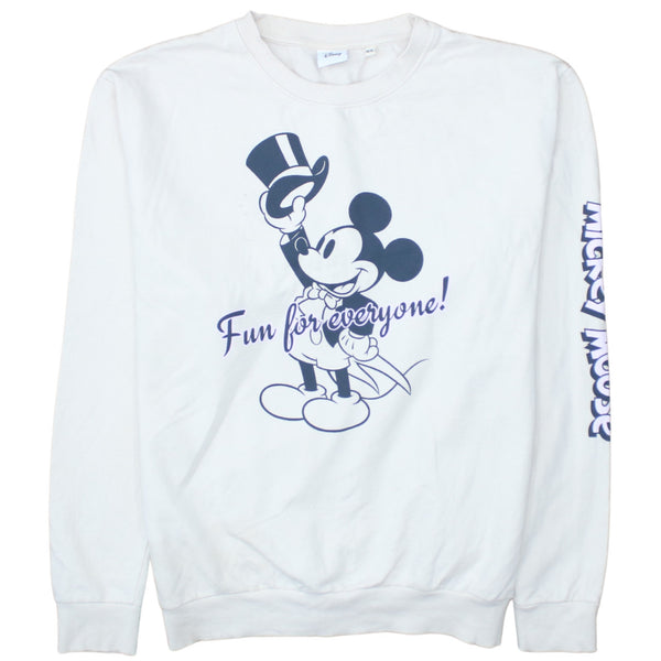 Disney 90's Mickey Mouse Crew Neck Sweatshirt XLarge White
