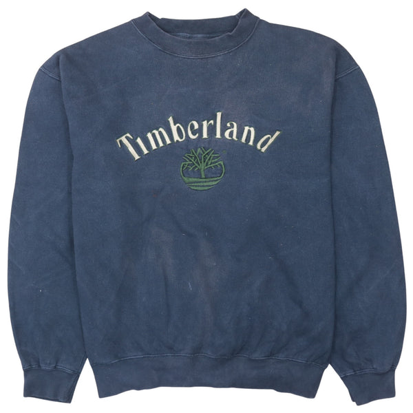 Timberland 90's Navy Blue Spellout Crew Neck Sweatshirt L