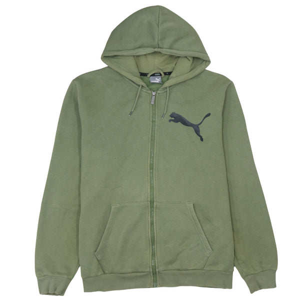 Puma Vintage 90's Green Full Zip Hoodie Large with Drawstring Pockets