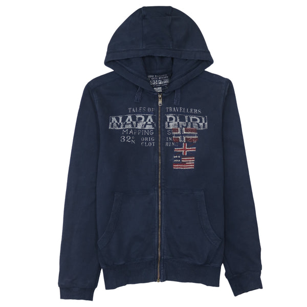 Napapijri 90's Spellout Full Zip Up Hoodie Large Navy Blue