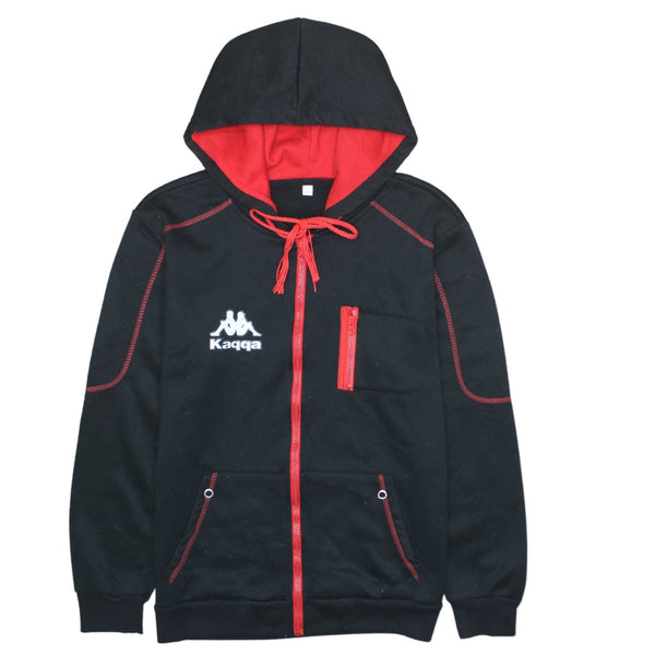 Kappa 90's Vintage Black Full Zip Hoodie Large Drawstring Pockets