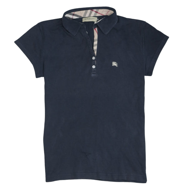 Burberry 90's Short Sleeves Quarter Button Polo Shirt XLarge Navy Blue