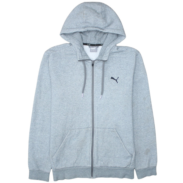 Puma 90's Drawstring Pockets Full Zip Up Hoodie Large Grey