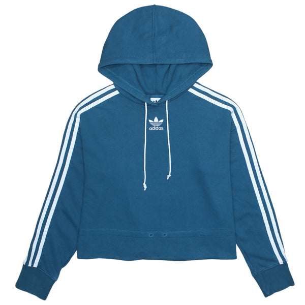Adidas Vintage 90's Pullover Hoodie Striped Sleeve Turquoise Small