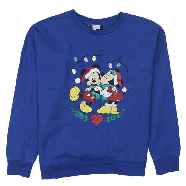 Disney 90's Mickey & Minnie Mouse Crew Neck Sweatshirt Medium  Blue