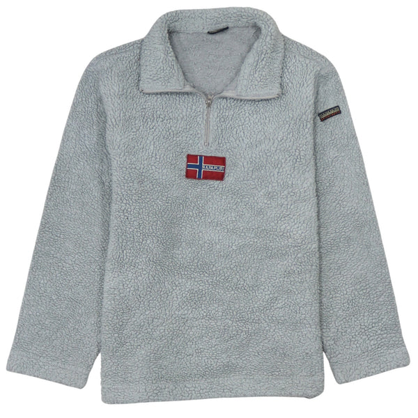 Napapijri Women's Large Grey 90's Hiking Warm Fleece Quarter Zip Jumper
