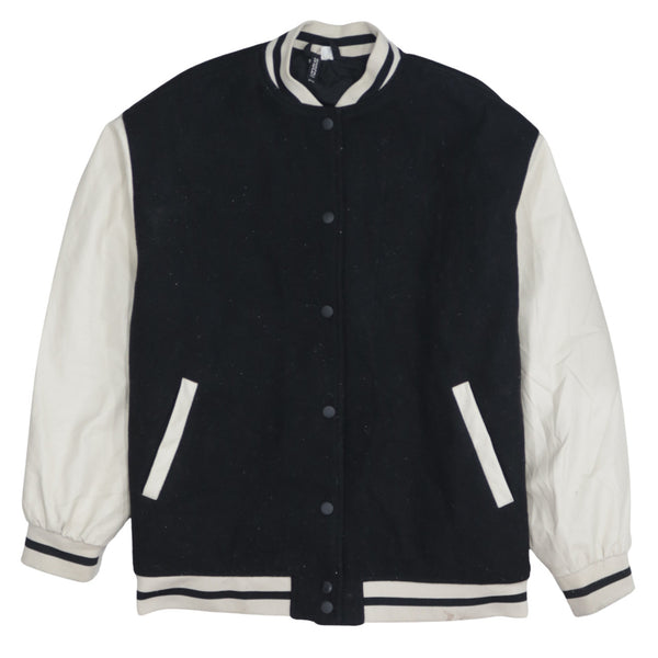 DIVIDCD 90's Plain Button Up Varsity Jacket Small Black