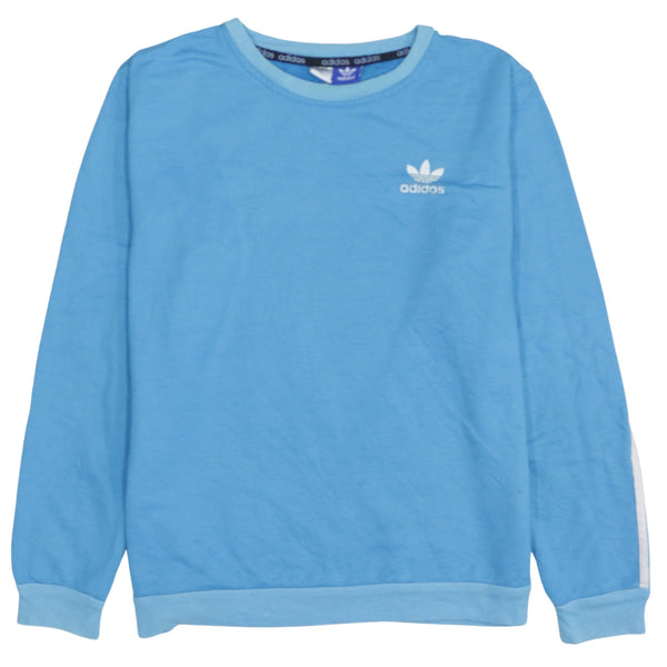Adidas 90's Striped Sleeve Crew Neck Sweatshirt Medium  Blue