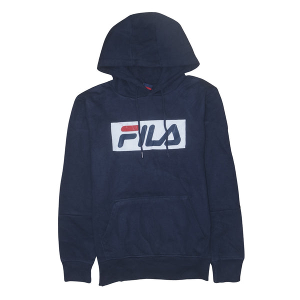Fila 90's Navy Blue Spellout Pullover Hoodie XSmall Cotton Men's