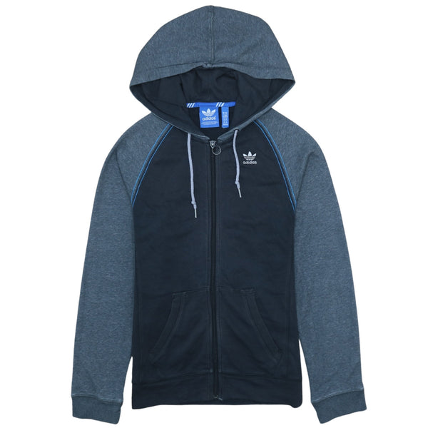 Adidas 90s Vintage Full Zip Black Hoodie XSmall Drawstring Pockets