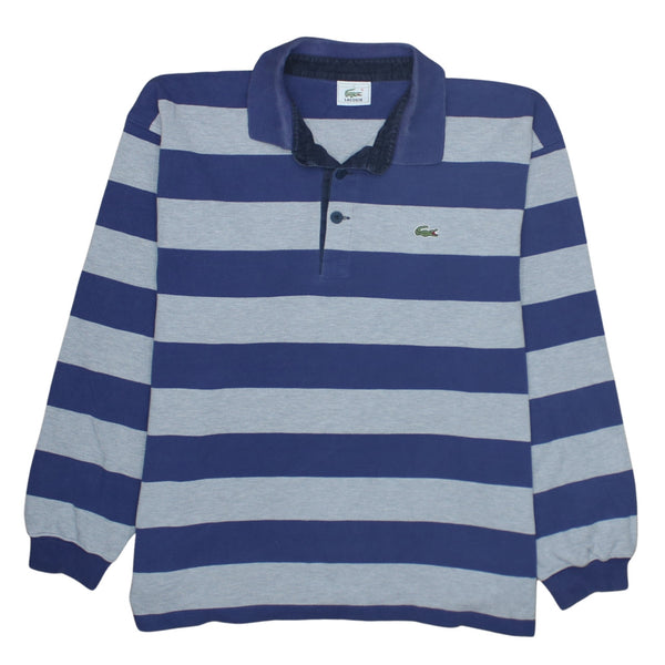 Lacoste 90's Long Sleeve Quarter Button Polo Shirt Large Blue
