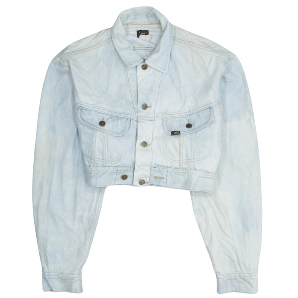 Lee 90's Vintage Crop Denim Jacket Button Up Medium Grey