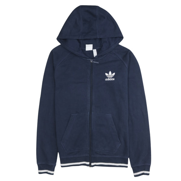 Adidas 90's Drawstring Pockets Full Zip Up Hoodie Small  Navy Blue