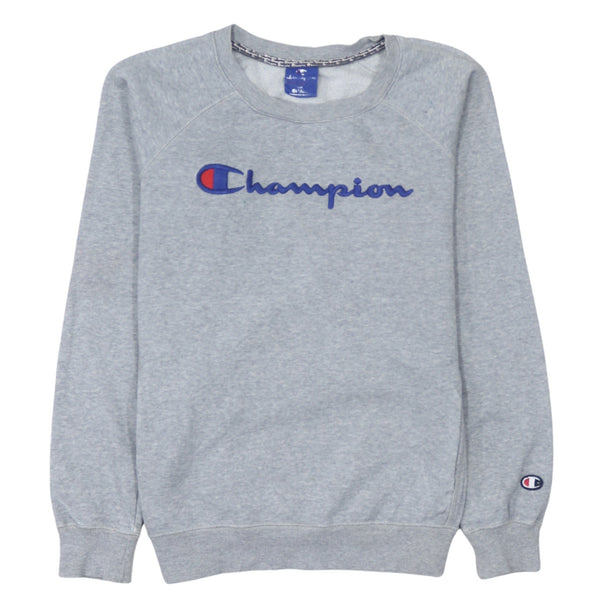 Champion 90's Spellout Crew Neck Sweatshirt Small Grey