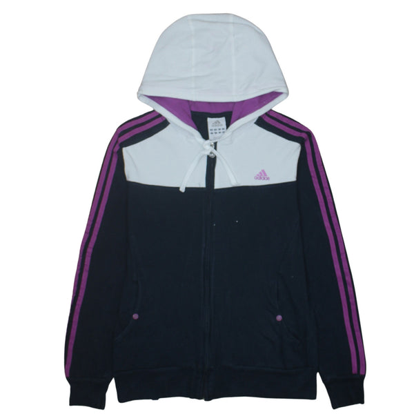 Adidas 90's Striped Sleeve Full Zip Up Hoodie Large Navy Blue