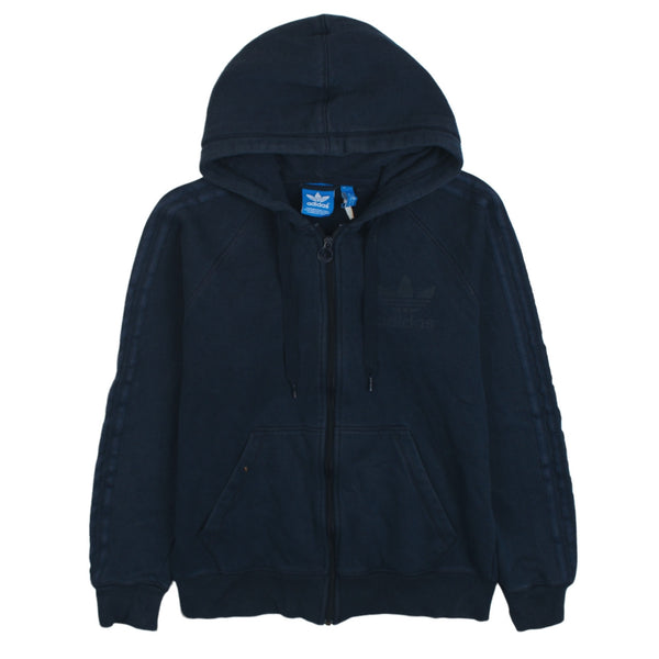 Adidas 90's Striped Sleeve Full Zip Up Hoodie Small Navy Blue
