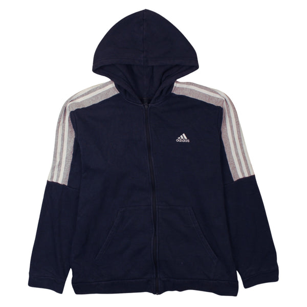 Adidas Navy Blue 90s Vintage Full Zip Hoodie XL Striped Sleeves