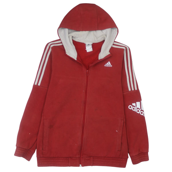 Adidas Men's Large Red 90's Striped Sleeve Zip Up Hoodie Vintage