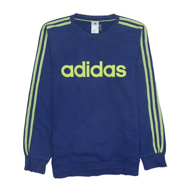 Adidas 90's Blue Spellout Crew Neck Sweatshirt - Medium