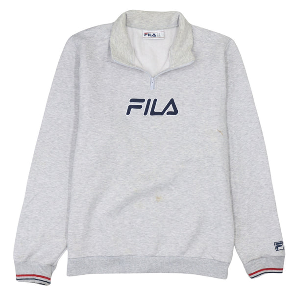 Fila 90's Spellout Quarter Zip Sweatshirt XLarge Grey