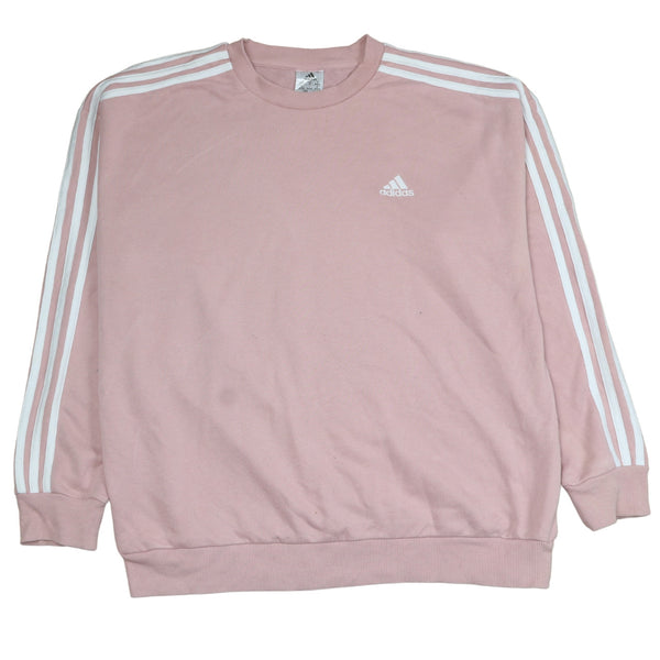 Adidas Women's 90's Pink Crew Neck Sweatshirt Medium Striped Sleeves