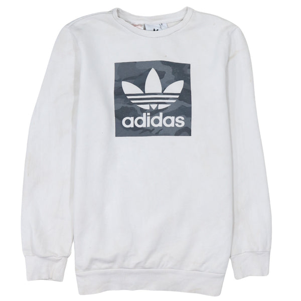 Adidas White Sweatshirt Women’s XLarge Printed Trefoil Camo Box Logo Crewneck Pullover
