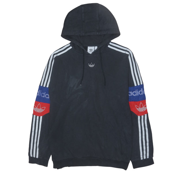 Adidas 90's Black Striped Sleeve Pullover Hoodie Medium Vintage